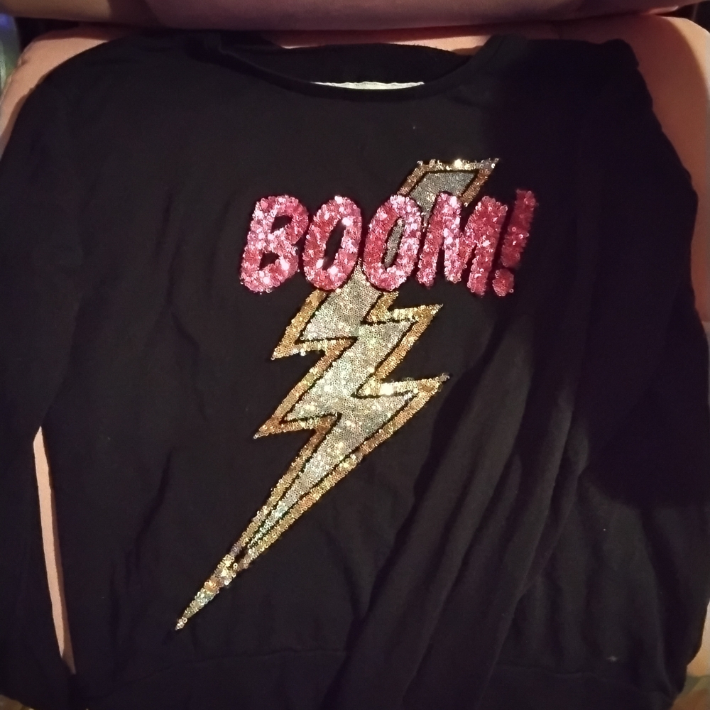 PINK Victoria's Secret Black Sweatshirt with Pink and Gold Accents
